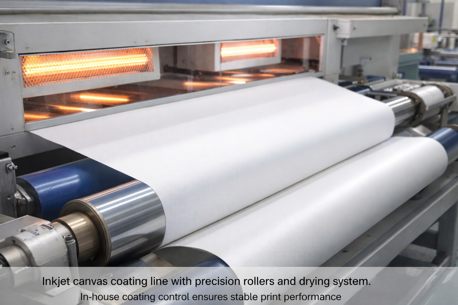 inkjet canvas coating line with precision rollers and drying system