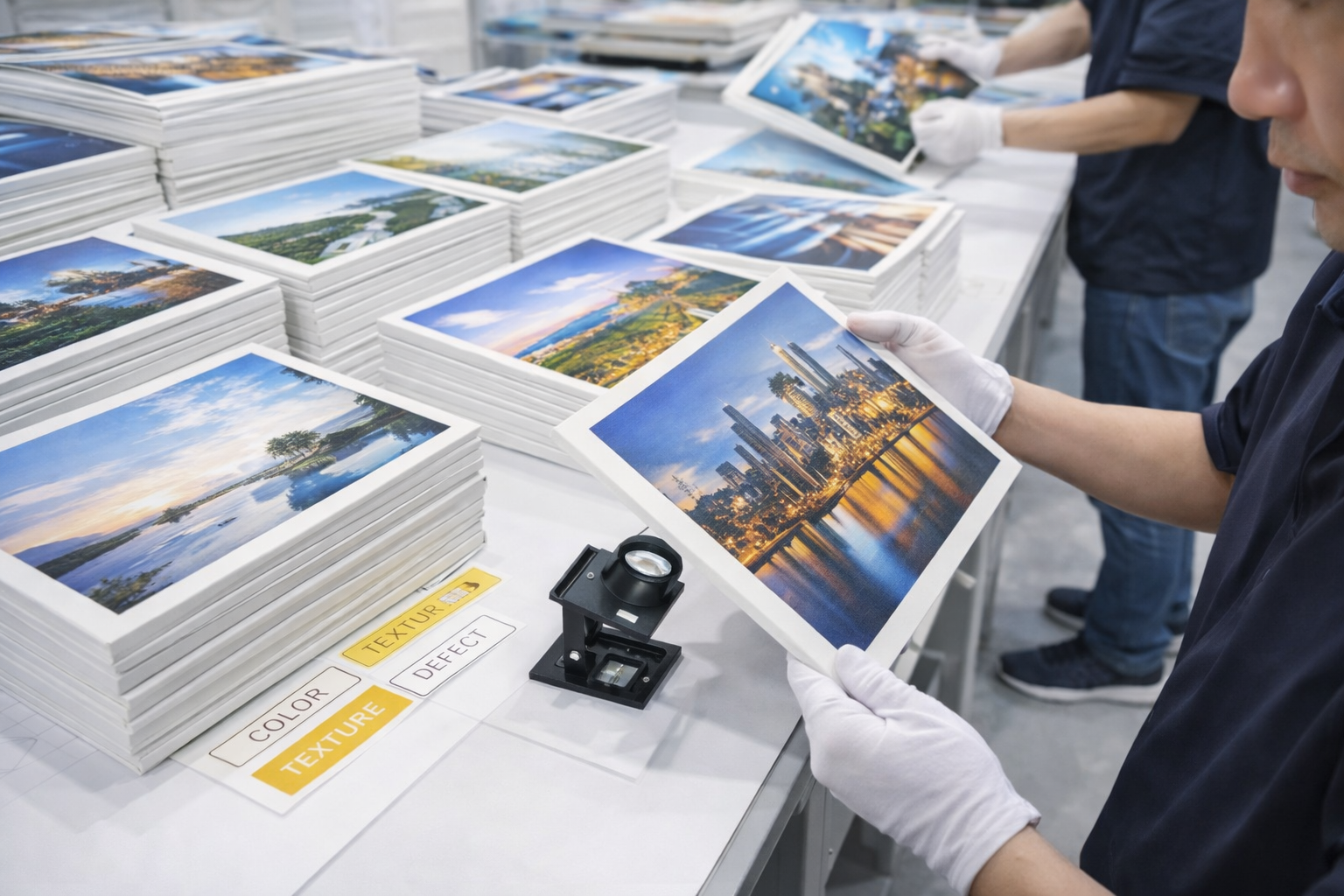 finished canvas photo prints inspected before export