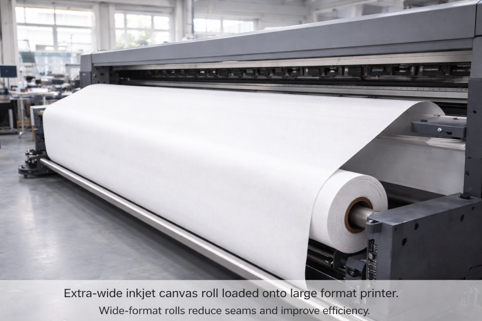 extra-wide inkjet canvas roll loaded onto large format printer