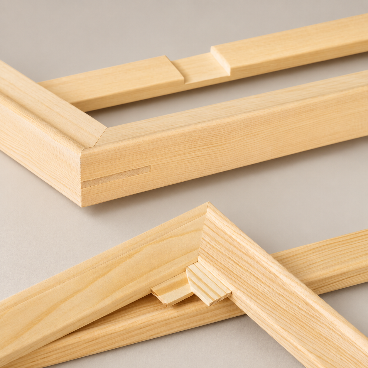 Large wooden canvas stretcher frame with centre and cross braces