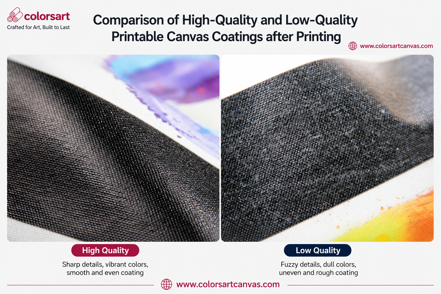 Comparison of high-quality and low-quality printable canvas coatings after printing