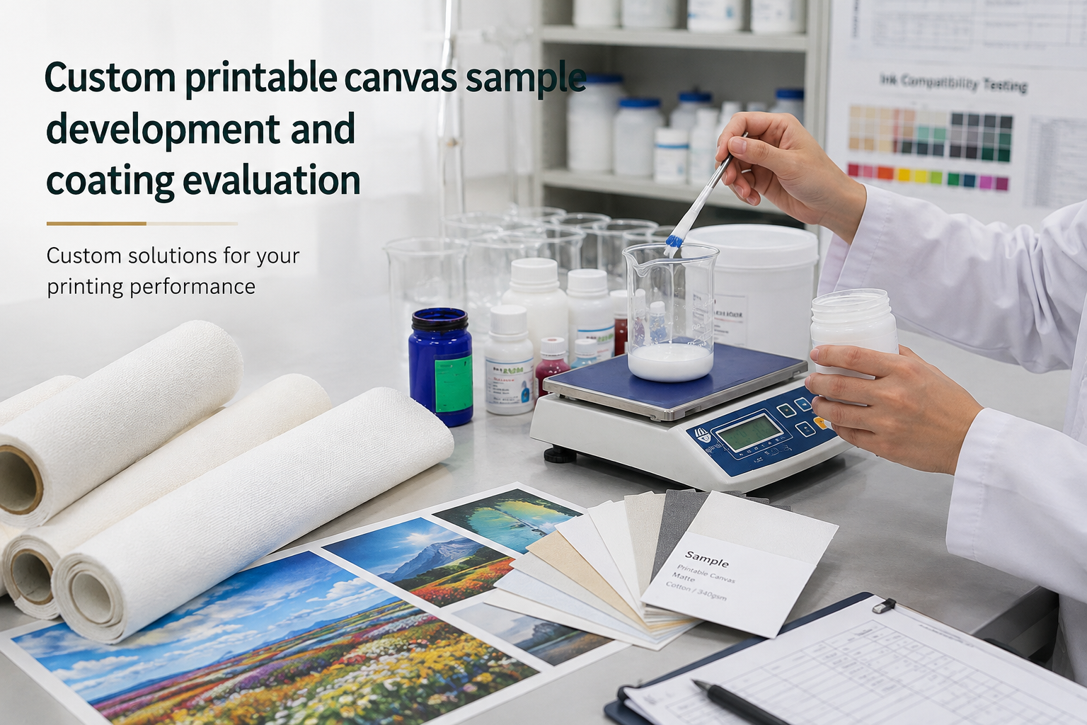 Custom printable canvas sample development and coating evaluation