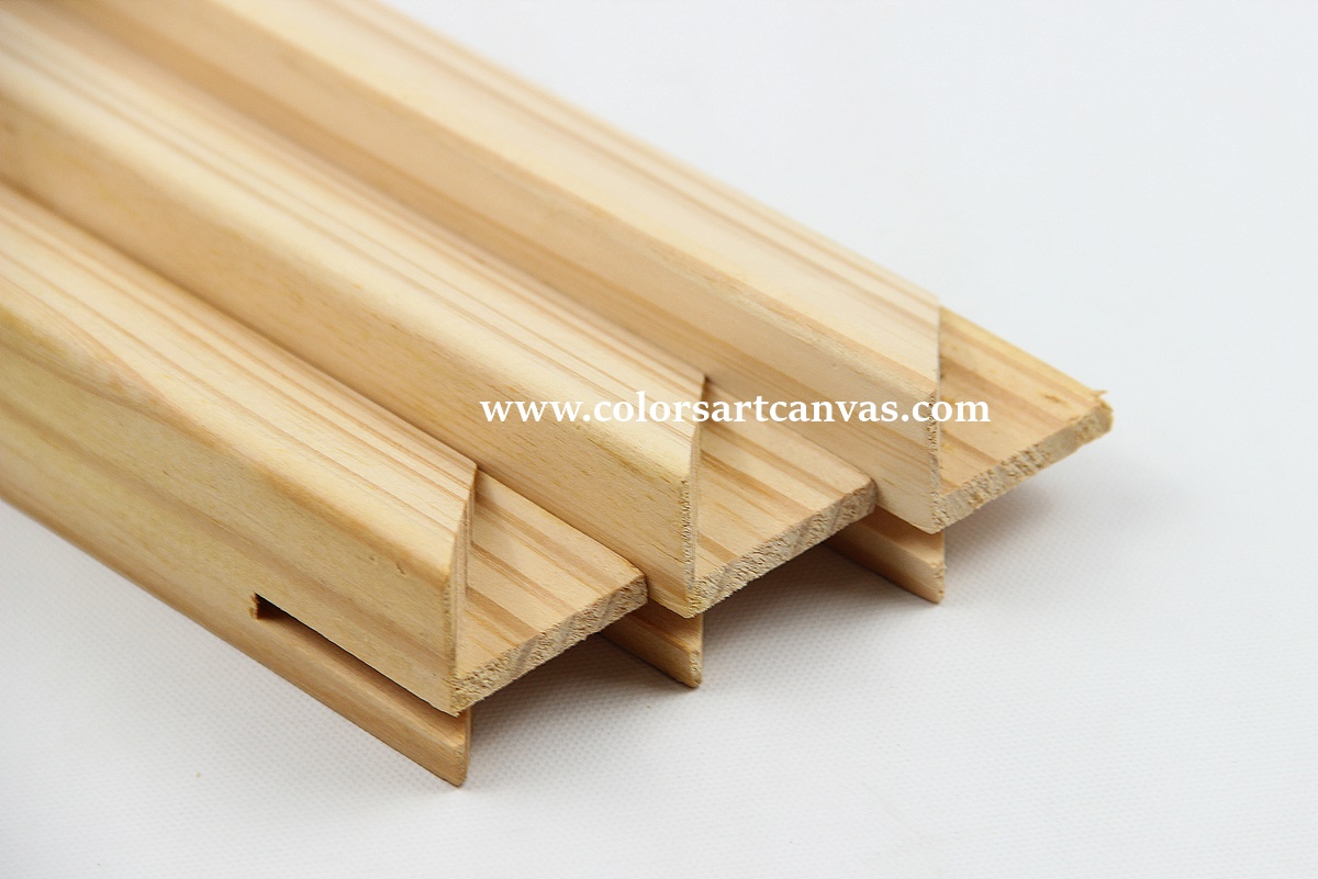 Longitudinal view of sloped profile wooden canvas stretcher bar